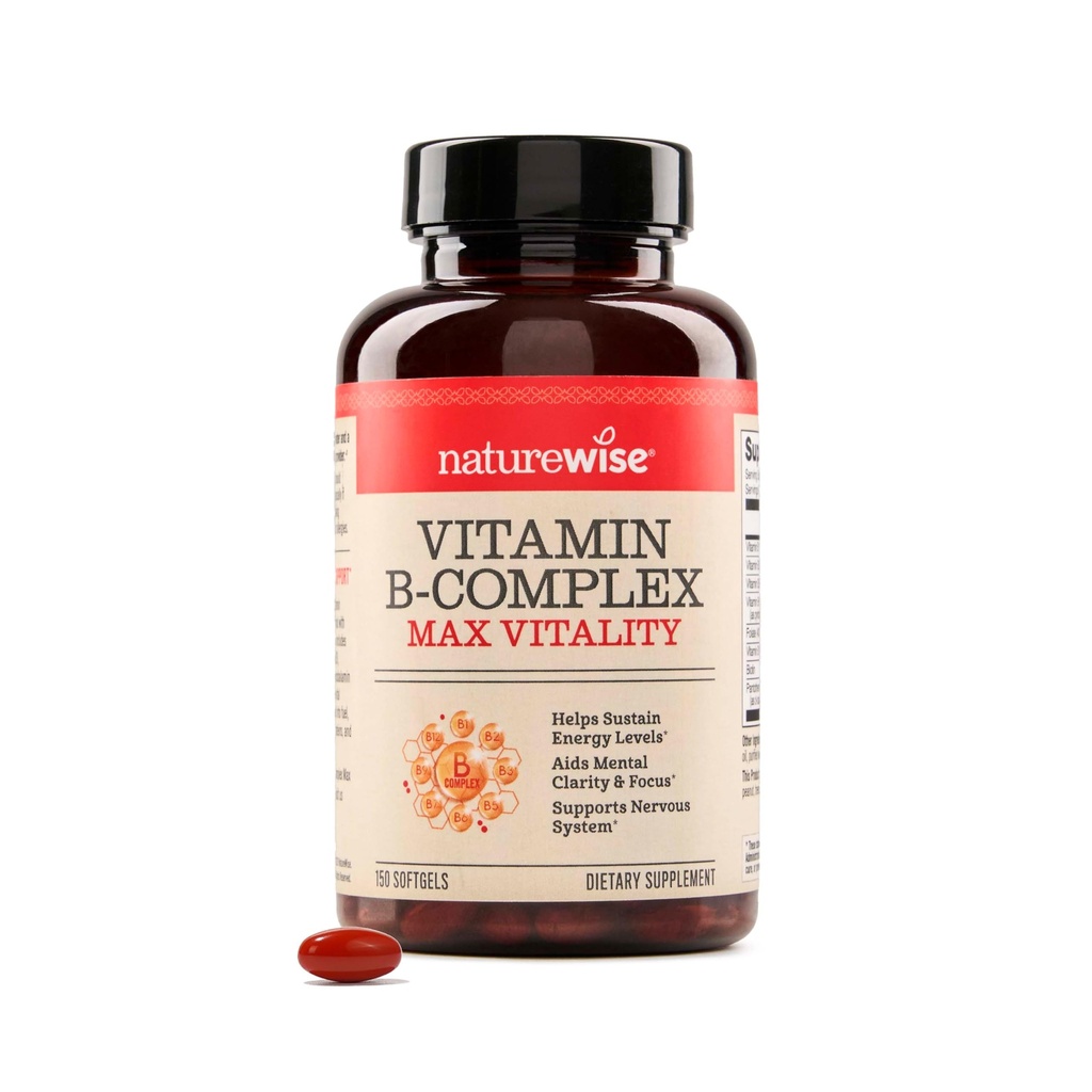 NatureWise Vitamin B Complex for Women and Men - with Folic Acid Biotin B1 B2 B3 B6 B12 - Υποστήριξη Κυτταρική Ενέργεια & Διανοητική Καθαρότητα - Γλουτένη & Γαλακτοκομικά, Μη ΓΤΟ - 150 Softgels[5-Month Supply]