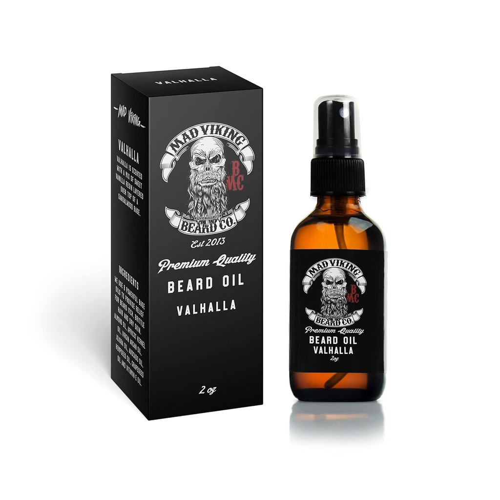 Mad Viking Valhalla Beard Oil - Υδρίτης, μαλακώνει και να καλλιεργήσετε το γόνο σας φυσικά. Καταπολέμηση Itch και πιτυρίδα με ένα smooth Sandalwood & Vanilla Scent, Made in the USA - 2oz