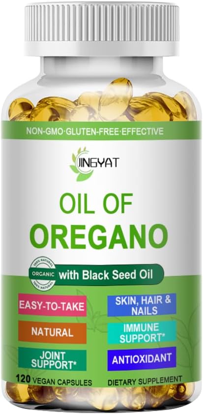 Λάδι Orγανης Softgels, Οργανικό Λάδι Orγανης με Μαύρο Λάδι Σπέρματος για την Ανοσολογική Υποστήριξη Πειθαρχική Υγεία Εποχικό Φυτικό, Υψηλό Καρβακρόλης & Θυμοκινόνης Oregano Oil,Plant Based,Non-GMO,120 Count
