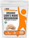 BulkSupplements.com Βιολογικό Mane Mushroom Extract Powder - Lions Mane Supplement Powder, Superfood for Well-Being - Vegan, 1g per Serving, 1kg (2,2 lbs) (Pack of 1)