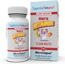 Superior Source Kid's Vitamin C Clean Melts - Συμπλήρωμα Ανοσοποιητικής Υποστήριξης για Παιδιά - Λιγότερο Ζάχαρη - Μη ΓΤΟ, Χωρίς Γλουτένη & Συντηρητικά- Δωρεάν - 90 MicroLingual Instant-Dissolve Tablets