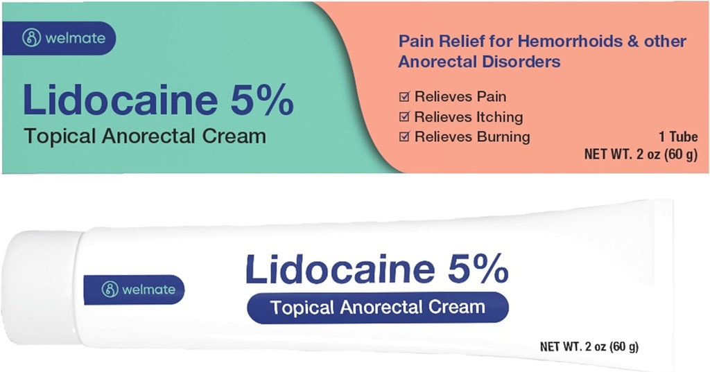 WELMATE - 5% Lidocaine Numbing Cream, 2oz (60g) - Maximum Strength Lidocaine Cream - Αιμορροΐδη Ανακούφιση - Εξωτερική Χρήση Αναισθησία, Βιταμίνη Ε - Ανθεκτικό στα παιδιά - Επίκαιρη Φροντίδα του δέρματος