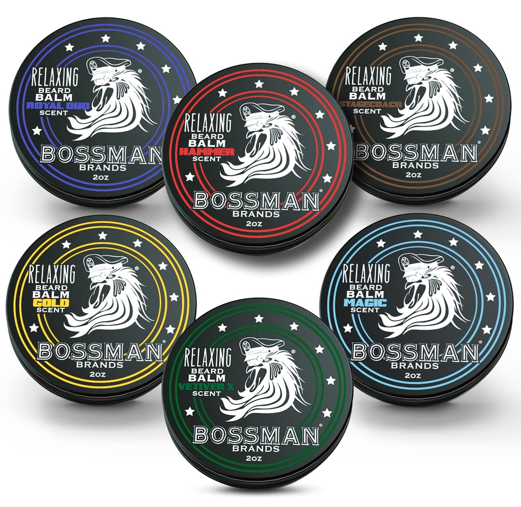 Bossman Beard Balm Variety Pack - Grooming, Growth and Care Kit - Αποσκληρυντής και Moisturizer - Όλα 6 scents