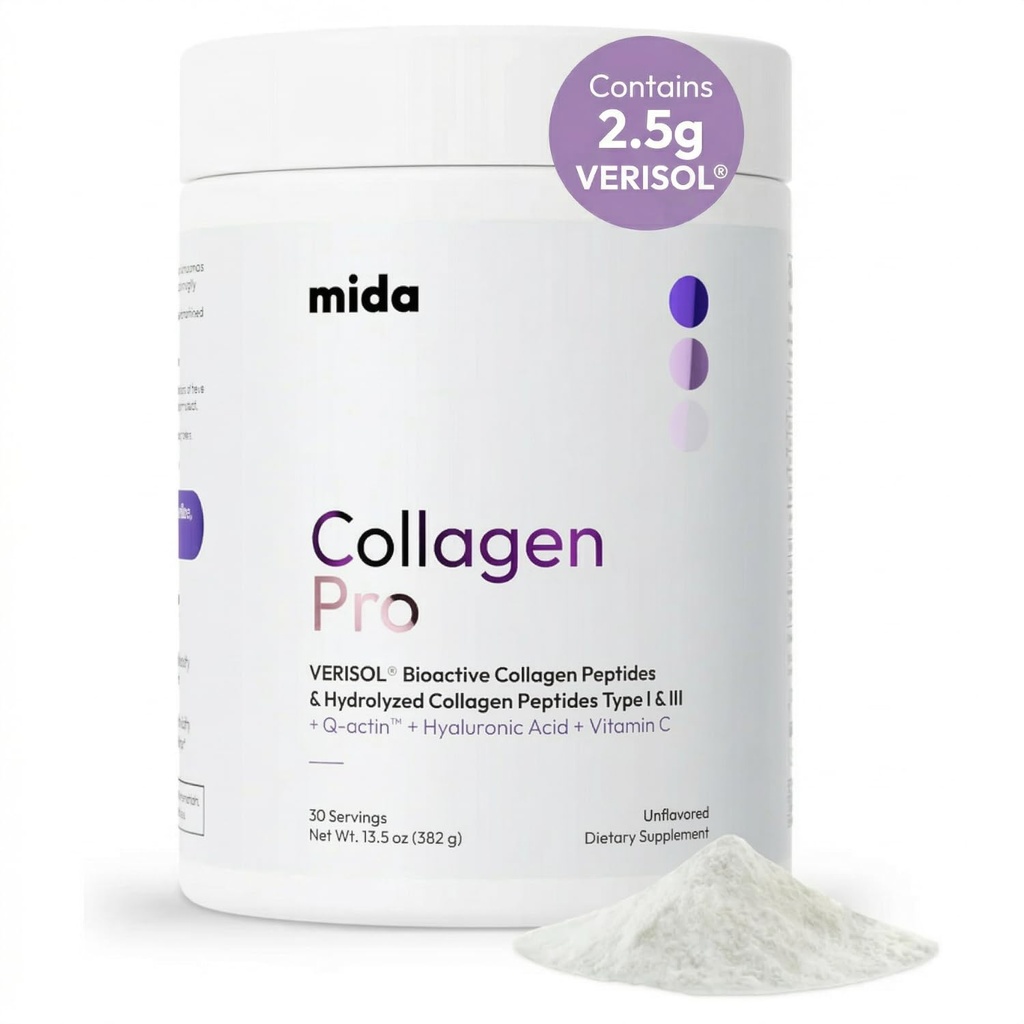 VERISOL® Hydrolyzed Collagen Peptides Type I & III with Vitamin C, Hyaluronic Acid, Biotin, Q-ACTIN® | Unflavored Powder for Smooth Skin, Thick Hair, Strong Nails & Joint Health | 30 Servings