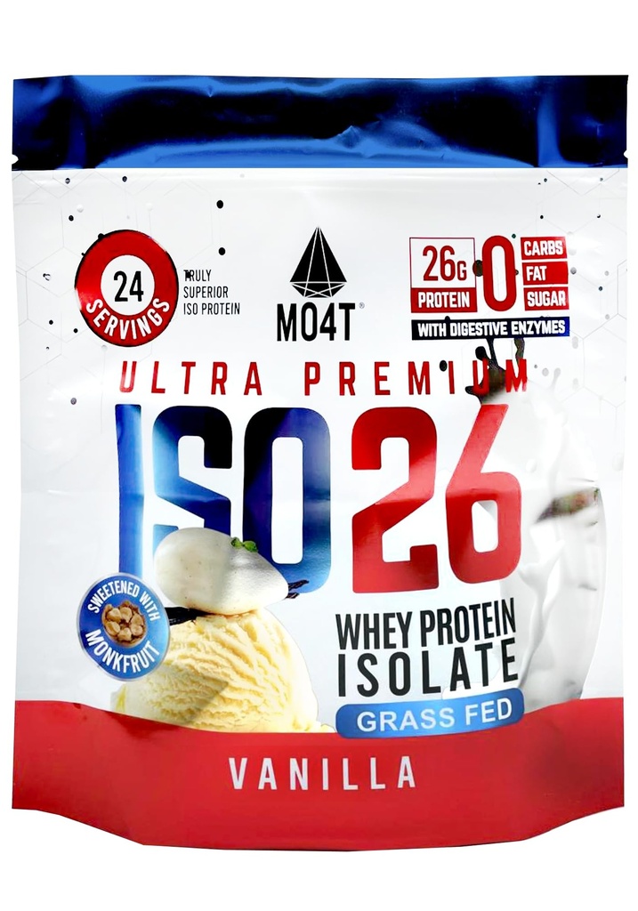 ISO26 Πρωτεΐνη Whey feed από χόρτο Isolate χωρίς τεχνητές γλυκαντικές ουσίες. Φυσικά γλυκασμένα με φρούτα μοναχών, 1,6 λίρες, 24 μερίδες, σοκολάτα γάλακτος (Iso 26 πουγκί βανίλια)