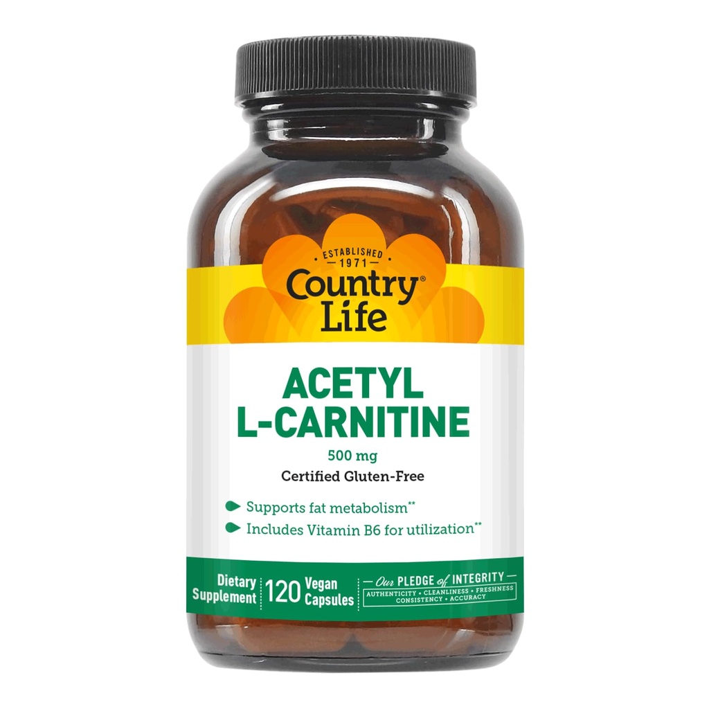 Country Life Acetyl L-καρνιτίνη, 500 mg, με κάψουλες B-6 - 120 Vegan