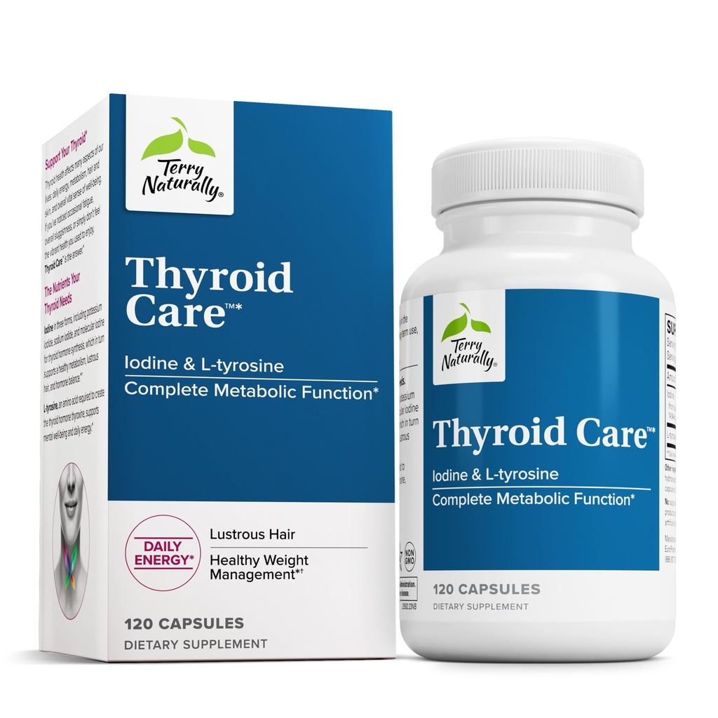 Terry Φυσικά Thyroid Care - Immune Health & Energy Support Formula - Συμπλήρωμα διατροφής με Iodine για την υποστήριξη υγείας Thyroid - Συμπλήρωμα ευεξίας με L-Τυροσίνη - 120 κάψουλες