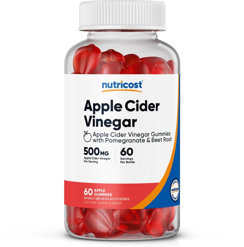 Nutricost Apple Cider Vinegar 500mg, 60 Gummies, Apple Flavored - Χωρίς γλουτένη, μη ΓΤΟ, χωρίς σιρόπι καλαμποκιού