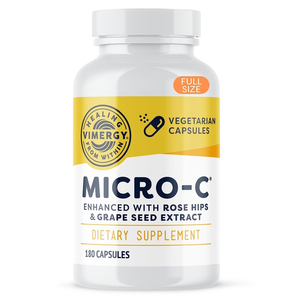 Vimergy Micro- C® Vitamin C Κάψουλες – 500mg ανά κάψουλα, Υποστηρίζει την Ανοσολογική Υγεία*, προωθεί την παραγωγή κολλαγόνου, υποστηρίζει υγιή οστά*, Kosher, Vegan & Gluten-free, κανονικό μέγεθος 180 κάψουλες