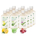 AloeCure Organic Aloe Vera Juice - 12 Bottle Sample Pack - Grape, Lemon, Natural Flavor, 12x500ml
