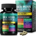 Sea Moss Black Seed Oil Ashwagandha Ginger, Sea Moss συμπλήρωμα καψακίων με Turmeric Burdock Root Bladderwrack Βιταμίνη C βιταμίνη D3 Ενισχυμένη Ανοσία & Ενέργεια Μαύρος Σπόρος Καψάκιο Λάδι 60 Count