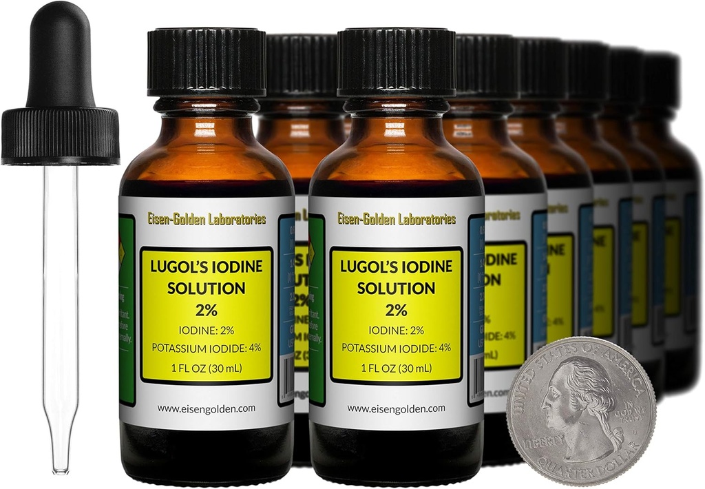 Ιώδιο Lugol / 2% Λύση / 12 Oz σε Δώδεκα μπουκάλια / δωρεάν σταγόνες / ΗΠΑ