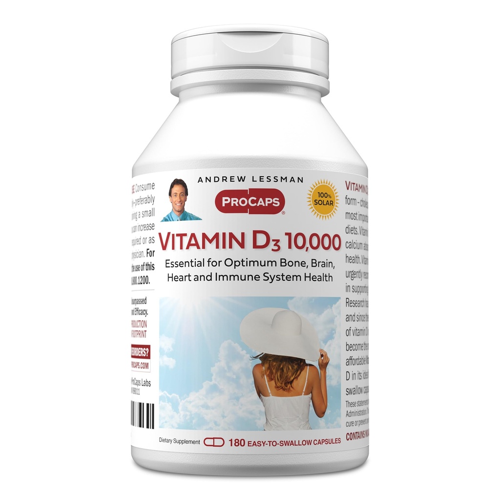 ANDREW LESSMAN Βιταμίνη D3 10.000 IU 180 Κάψουλες - Υψηλή ισχύς, Απαραίτητη για την απορρόφηση ασβεστίου, Υποστηρίζει την υγεία των οστών, υγιή μυϊκή λειτουργία, ανοσοποιητικό σύστημα, Περισσότερα.