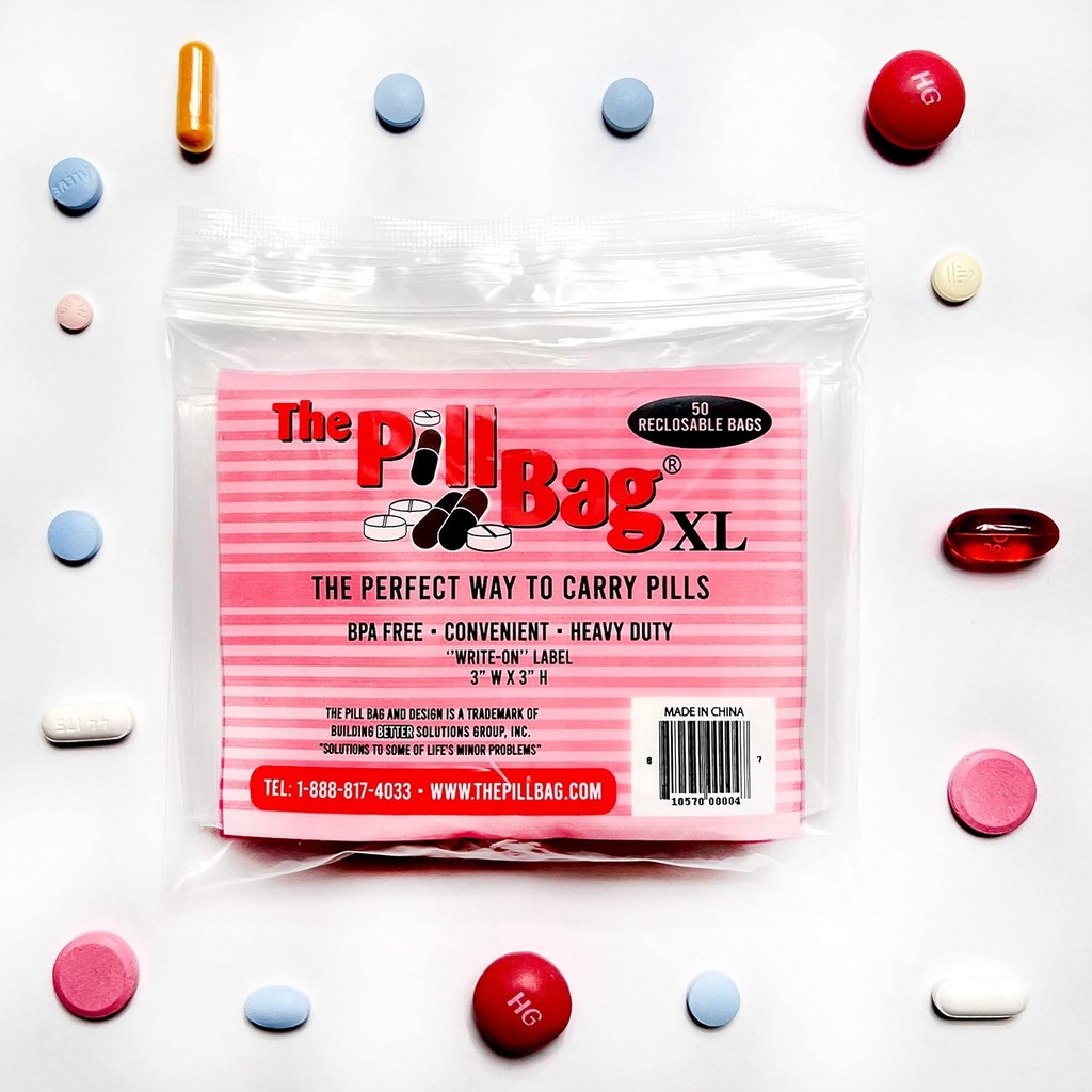 Medicine Pill Organizer, Labels for AM/PM, Resealable, Portable, Disposable Pouches for Medicine, Vitamins, Gummies, Plastic Pill Bags for Travel, Walks XL Size 