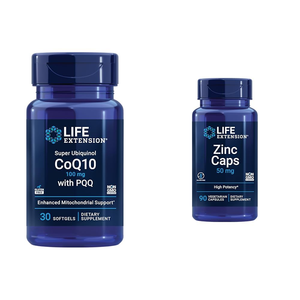 Επέκταση ζωής Super Ubiquinol CoQ10 με PQQ, CoQ10, PQQ, shilajit, Heart Health & Zinc Caps, ψευδάργυρο 50 mg, κιτρικό ψευδάργυρο, Υποστήριξη Ανοσοποιητική άμυνα του σώματος