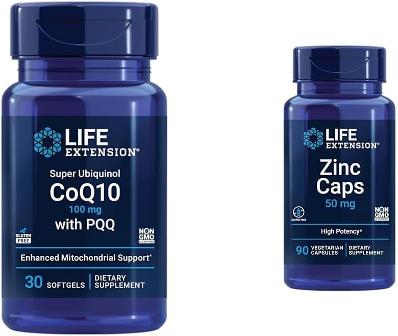 Επέκταση ζωής Super Ubiquinol CoQ10 με PQQ, CoQ10, PQQ, shilajit, Heart Health & Zinc Caps, ψευδάργυρο 50 mg, κιτρικό ψευδάργυρο, Υποστήριξη Ανοσοποιητική άμυνα του σώματος