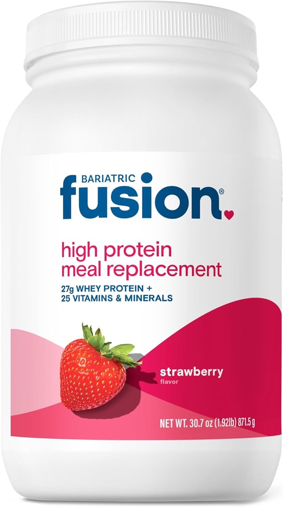 Bariatric Fusion Strawberry Meal Replacement 27g Protein Powder, 21 Serving Tub for Bariatric Surgery Aσθενείς Συμπεριλαμβανομένου του Gastric Bypass and Sleeve Gastrecty - Χωρίς γλουτένη, ασπαρτάμη ή ζάχαρη