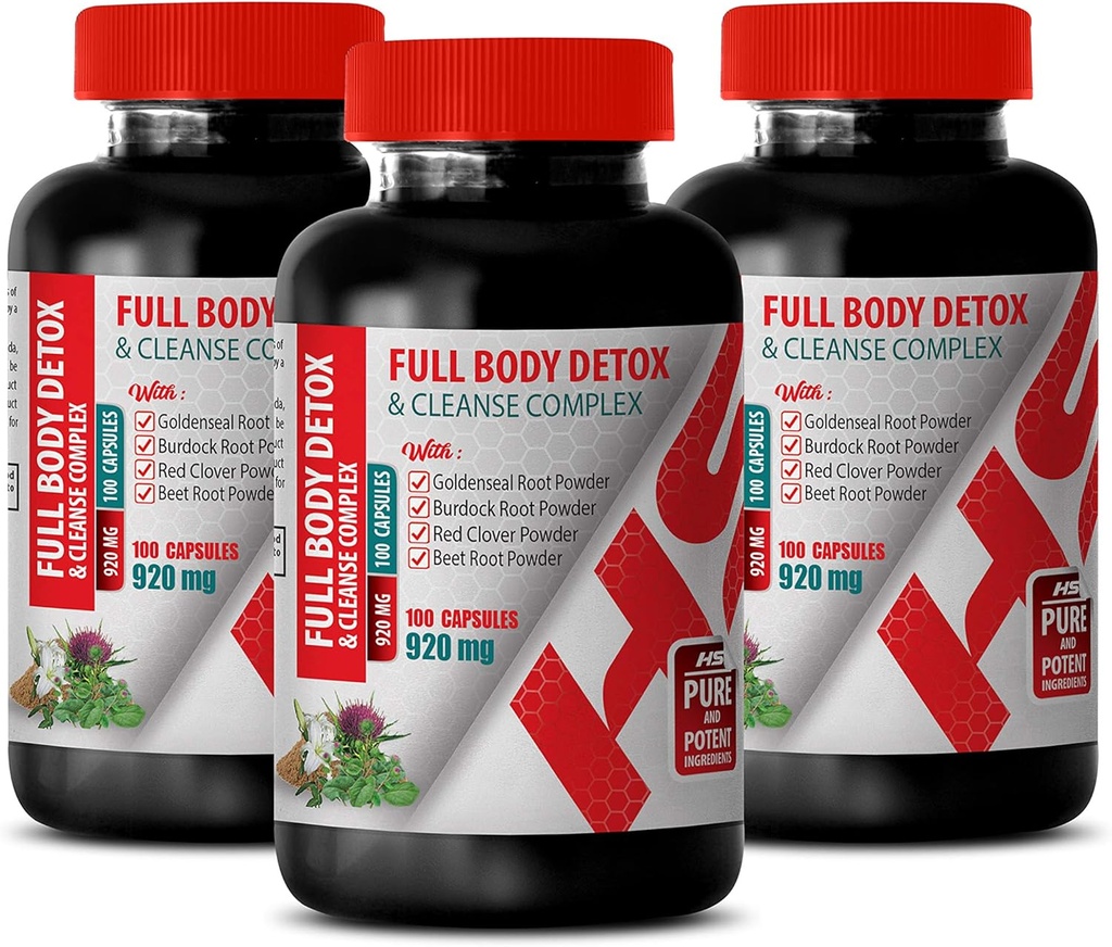 Body Detox Supplement - Full Body Detox and Cleanse Complex 920 MG - red Clover Formula - 3 Bottles 300 Capsules