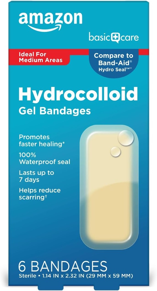 Βασική φροντίδα Advanced Fast Healing Hydrocolloid Gel Banges, Μεγάλη, 6 ct