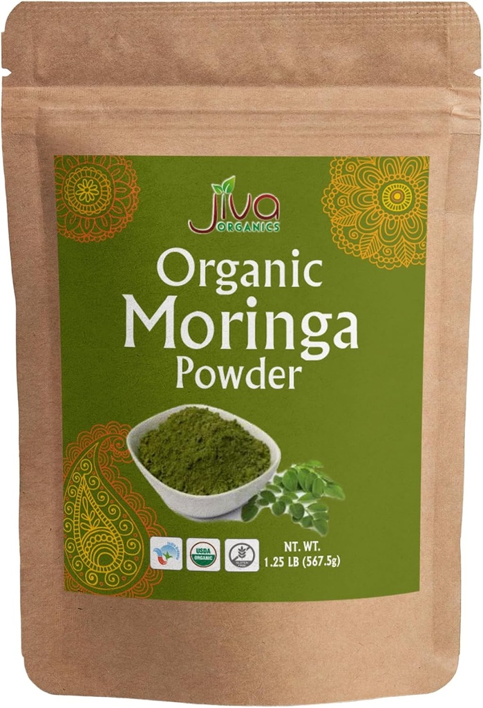 Jiva Organics Moringa Powder 1.25LB Bulk Bag - Moringa Oleifera Leaf Powder - Μεγάλη για τα μαλλιά, πλούσια σε ανοσοποιητική βιταμίνη, Great Superfoods για το τσάι Moringa, Moringa Drink, India Grown, Vegan