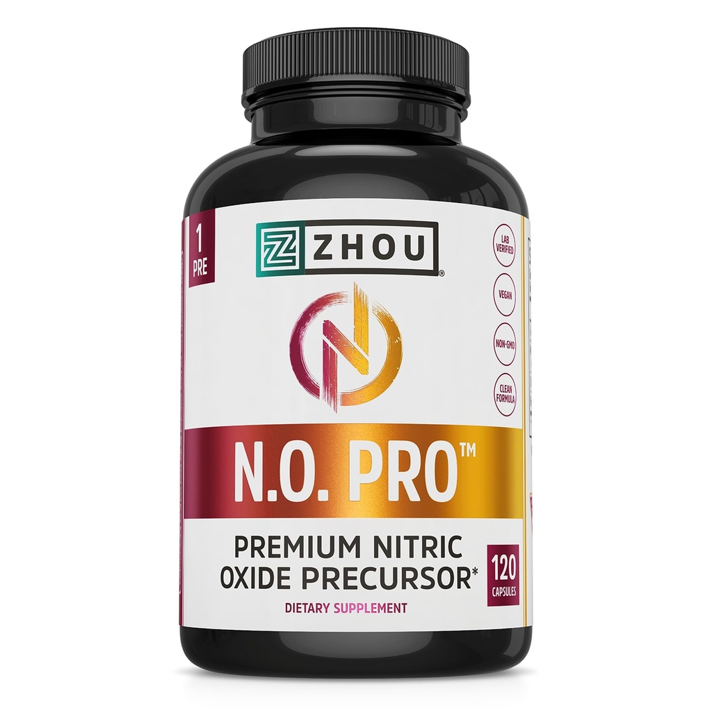 Zhou N.O. Pro - Premium Συμπλήρωμα οξειδίου του αζώτου για άνδρες & γυναίκες, την καρδιά, τους μυς και το αίμα Υποστήριξη με ρίζα τεύτλων & L Αργινίνη, φυσικό ενισχυτή οξειδίου του αζώτου - 120 κάψουλες λαχανικά