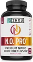 Zhou N.O. Pro - Premium Nitric Oxide Supplement for Men & Women, Heart, Muscle & Blood Support with Beet Root & L Arginine, Natural Nitric Oxide Booster - 120 Veggie Capsules