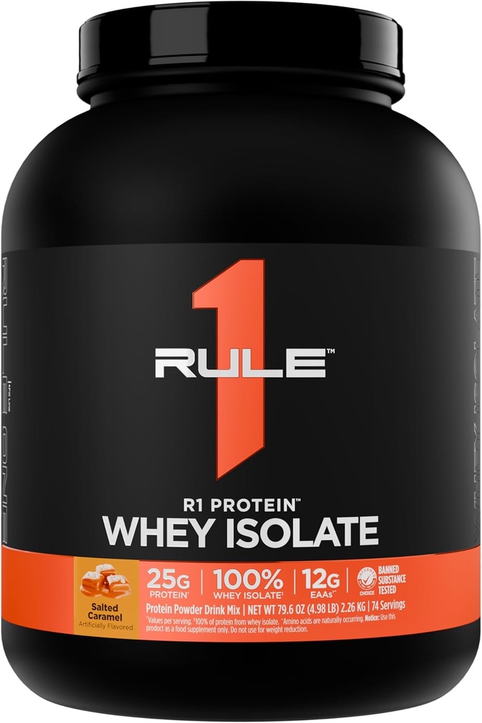 Rule 1 R1 Protein Whey Isolate - with 25g Protein & 6g BCAA Exclusively from Isolated & Hydrolyzed Sources for Workout Recovery (5 Pounds*, Salted Carmel)