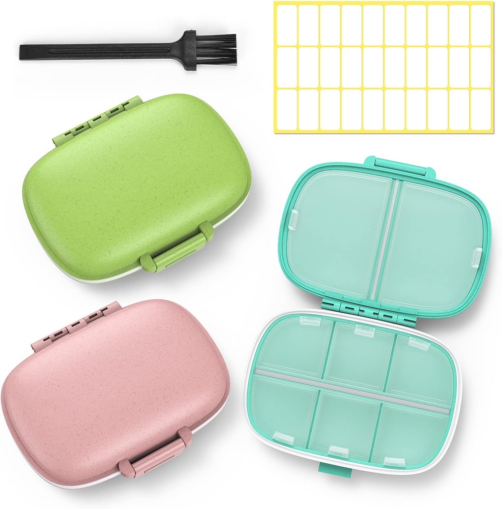 3 Pack 8 Διαμερίσματα Travel Pill Box,Pill Organizer 7 Ημέρες Moisture Proof Μικρή Θήκη Χάπια για Pocket Purse Καθημερινή Φορητή Ιατρική Στήριγμα βιταμινών (Pink+Blue+Green)
