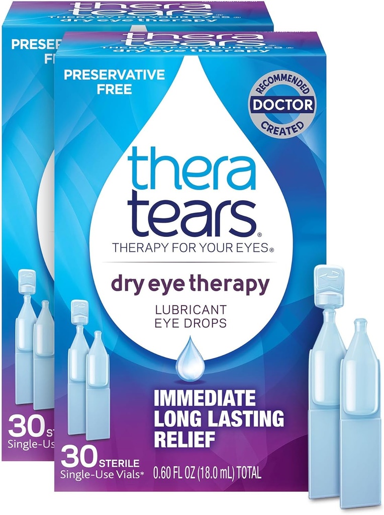 TheraTears ξηροφθαλμία Οφθαλμικές σταγόνες για ξηροφθαλμία, συντηρητικά δωρεάν, 30 φιαλίδια, 2 συσκευασίες