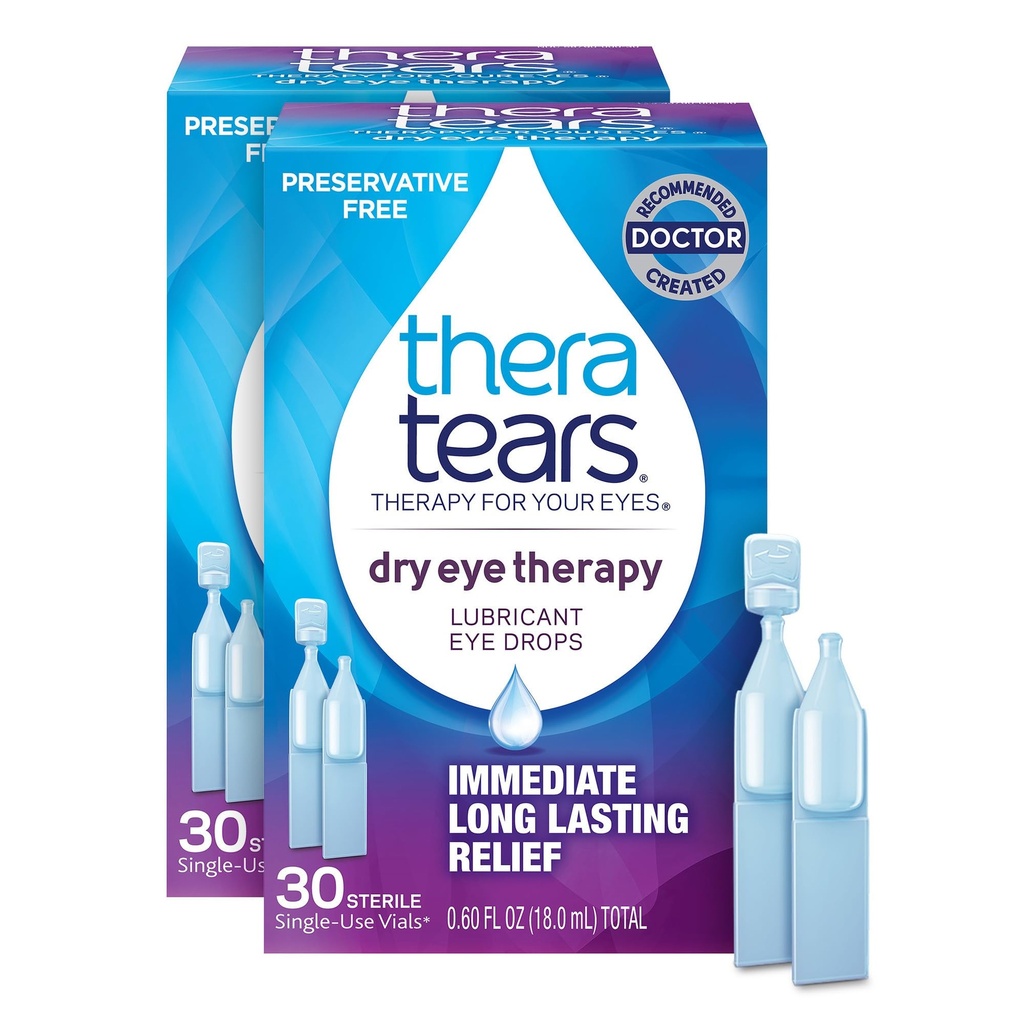 TheraTears ξηροφθαλμία Οφθαλμικές σταγόνες για ξηροφθαλμία, συντηρητικά δωρεάν, 30 φιαλίδια, 2 συσκευασίες