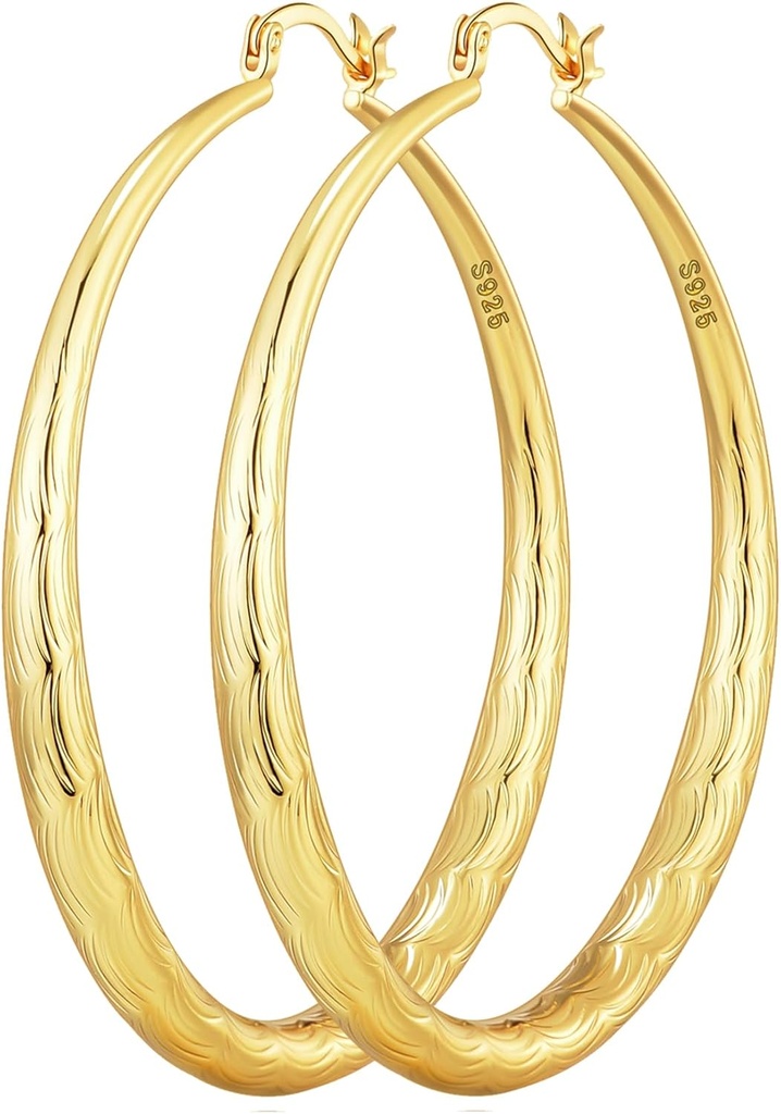 OOOPEL 925 Sterling Silver Hoop for Women Gold Hoop Σκουλαρίκια Hypoallergenic Diamond-Cut Ripples Σχεδιασμένο - Μη Tarnish Μεγάλα Σκουλαρίκια Hoop (30/40/50/60/70mm)