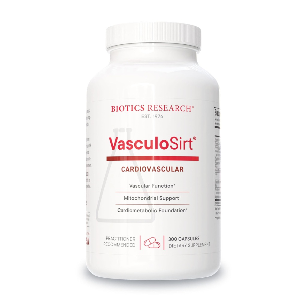 Biotics Research VasculoSirt®– Formed with The Assistance of Mark Houston, MD, Καρδιαγγειακή και Υγιεινή Υποστήριξη για την Υγιεινή Ροή Αίματος, CoQ10, Resσβερατρόλη, ALA, Ginkgo - 300 Κάψουλες