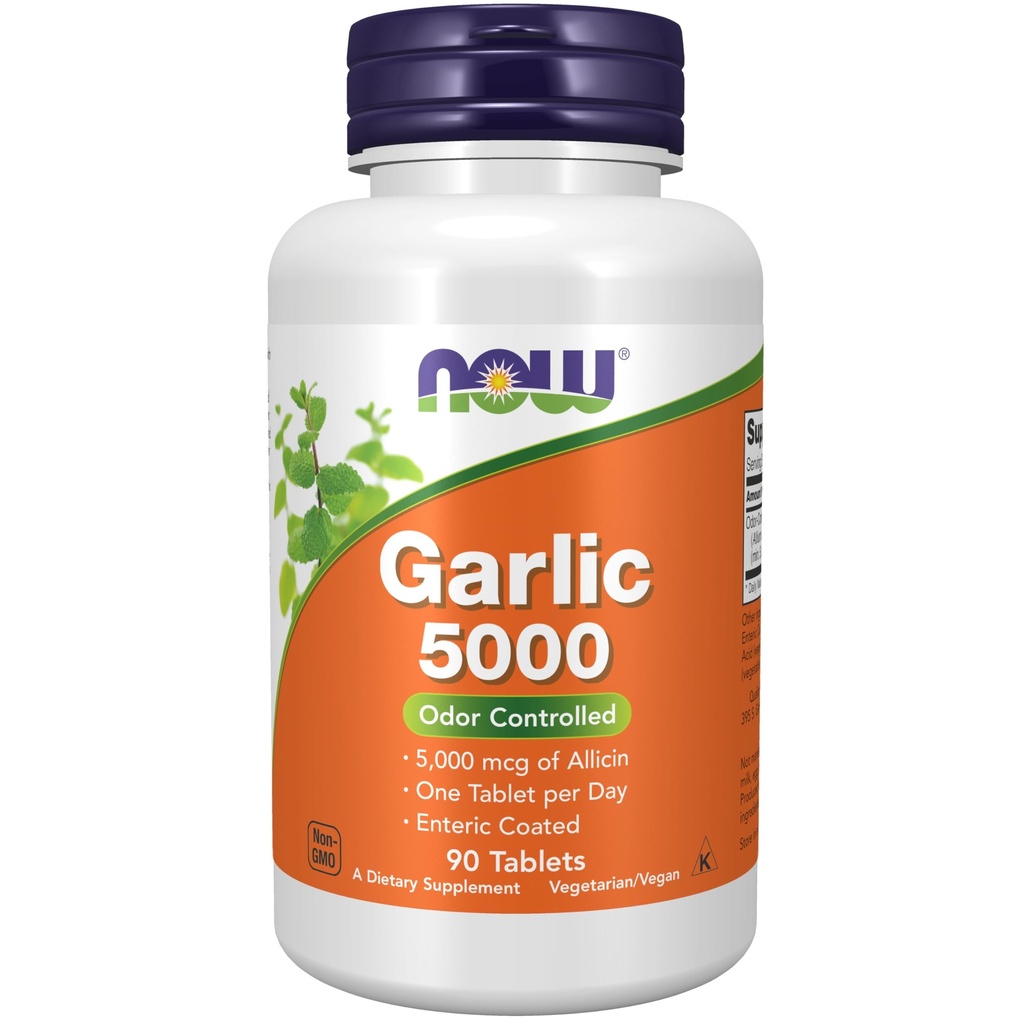 NOW Συμπληρώματα Τροφίμων, Σκόρδο 5.000 (Allium sativum), Enteric Coated, Odor Controlled, 90 δισκία