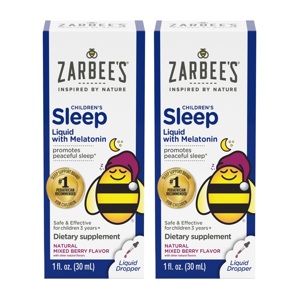 Το Zarbee's Kids Sleep Supplement Liquid με 1mg μελατονίνη, χωρίς φάρμακα και αποτελεσματική, εύκολο να λάβει φυσικό άρωμα μούρου για παιδιά ηλικίας 3 και άνω, 1 Fl Oz μπουκάλια, συσκευασία των 2
