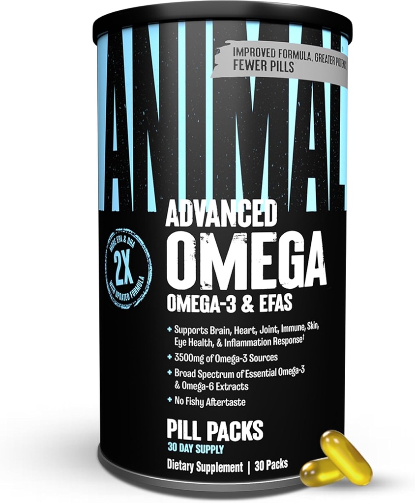 Animal Advanced Omega 3 Fatty Acids - 3500mg EPA DHA Fish Oil Omega 3 Supplement for Women & Men High Potency Blend with CLA GLA ALA for Brain Skin Eye Immune Joint Health 30 Pill Packs
