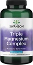 Swanson Triple Magnesium Complex - Magnesium Supplement for Brain, Energy, Bone, Stress, Muscle & Sleep Support* - Contains Magnesium Aspartate, Citrate & Oxide - 300 Vegan Capsules