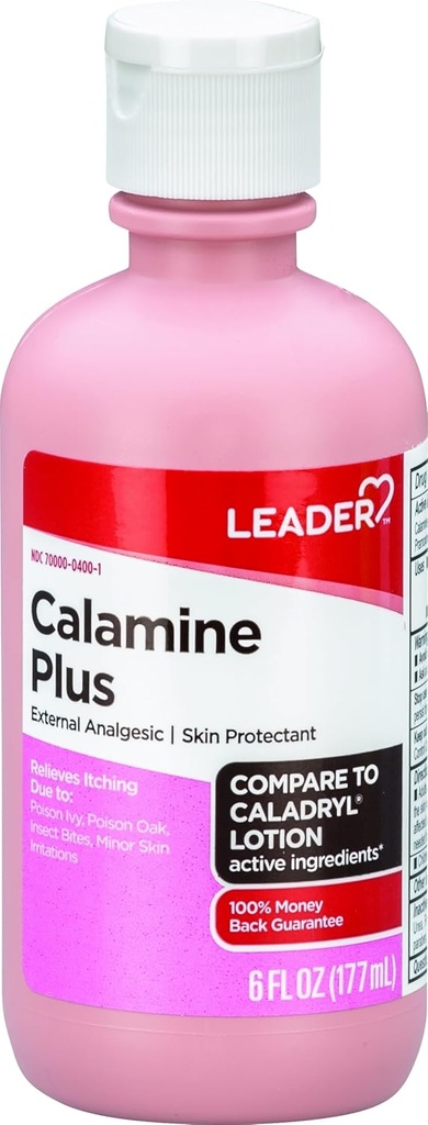 LEADER Calamine Anti-Itch Lotion, Medicated External Analegesic Skin Protectant Lotion for Fast-Active Itch Relief, Poison Ivy, Insect Bites, Chicken Pox (1, Pink)