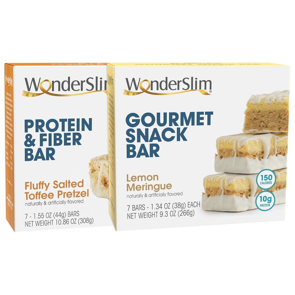 WonderSlim Fluffy Αλατισμένο Toffee Pretzel Protein & Fiber Bar και Lemon Meringue Gourmet Snack Bar Bundle