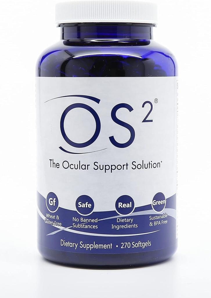 OS2 Οφθαλμική Λύση Υποστήριξης - 270Ct, Πατενταρισμένες Βιταμίνες Ματιού w AARDS2, VIT A, C, Ψευδάργυρος, Ωμέγα-3, Λουτεΐνη & Ζεαξανθίνη, για τη Μύκητα Υγεία, Ξηρό Μάτι, Μπλε Φωτεινή & Νυχτερινή Όραση Συμπλήρωμα