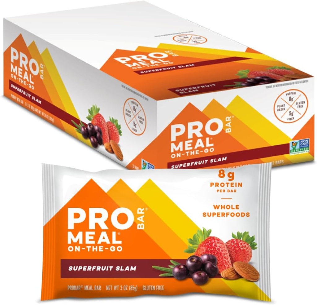 PROBAR - MEAL Bar, Superfruit Slam, Μη-GMO, Χωρίς γλουτένη, Υγιεινή, με βάση τα φυτά, ολόκληρα συστατικά τροφίμων, Φυσική ενέργεια (12 κόμης)