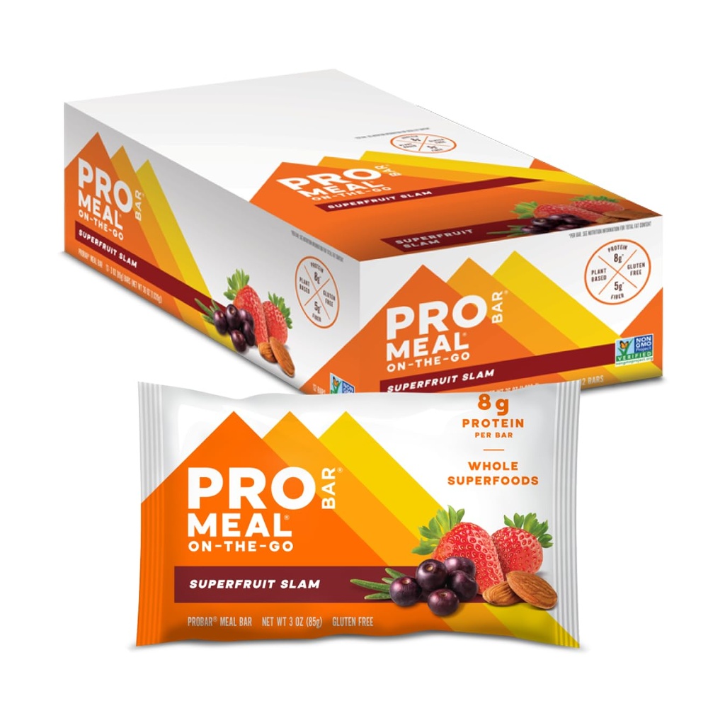PROBAR - MEAL Bar, Superfruit Slam, Μη-GMO, Χωρίς γλουτένη, Υγιεινή, με βάση τα φυτά, ολόκληρα συστατικά τροφίμων, Φυσική ενέργεια (12 κόμης)