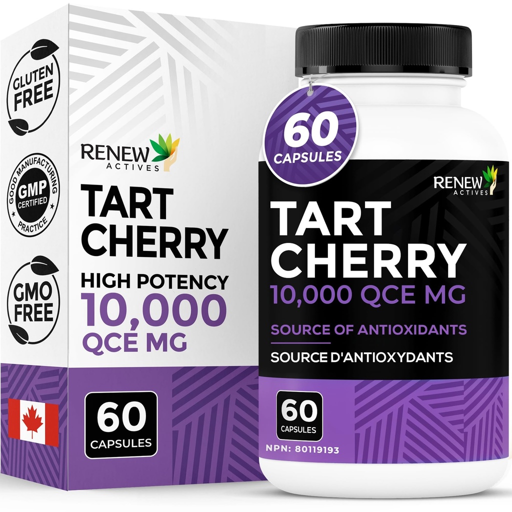 Renew Actives Tart Cherry Extra 500mg ανά 2 κάψουλες – Αντιοξειδωτικό υψηλής ισχύος για την ελεύθερη ριζική προστασία & ευεξία – 60 Εύκολες σε κάψουλες – Κατασκευασμένες στον Καναδά