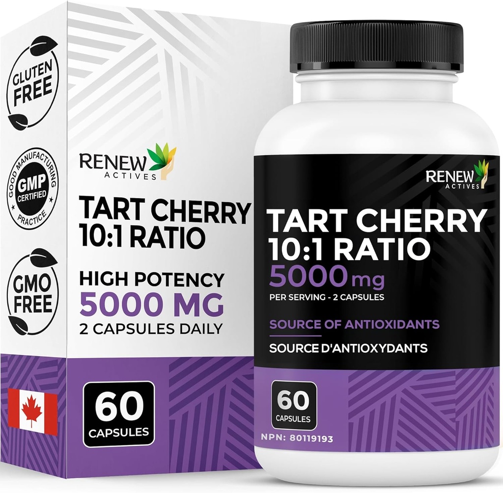 Renew Actives Tart Cherry Extra 500mg ανά 2 κάψουλες – Αντιοξειδωτικό υψηλής ισχύος για την ελεύθερη ριζική προστασία & ευεξία – 60 Εύκολες σε κάψουλες – Κατασκευασμένες στον Καναδά