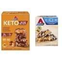 Atkins Caramel Almond Clusters, Gluten Free, High in Fiber, 1g Sugar, 2g Net Carb, Keto Friendly, 20 Count & Caramel Chocolate Nut Roll Snack Bar, Protein Snack, High in Fiber, 2g Sugar, 16 Count