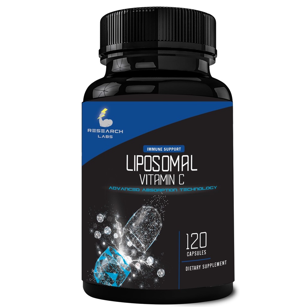 Research Labs Liposomal Vitamin C Supplement w/Enhanced Absorption LipoQuil-C™ | 120 Capsules Immune Support Collagen Booster | High Dose Fat Soluble Vita C 1000mg Buffered | Non GMO, Vegan Pills