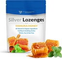 Silver Lozenges with Organic Manuka Honey and Vitamin C - Όλα τα φυσικά Nano Silver 45-50mcg των 60 PPM Κολλοειδές Ασημί Ορυκτές σταγόνες για την υποστήριξη του ανοσοποιητικού συστήματος, Soothe, Cool Cough & Lroat, 24-Lozenges