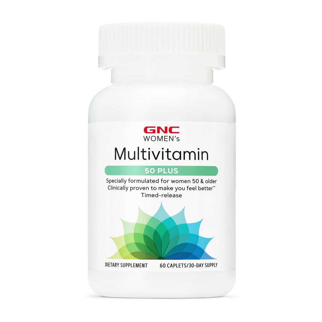 GNC Πολυβιταμίνη 50 γυναικών Plus, υποστηρίζει οστά, μάτια, μνήμη, εγκέφαλο και το δέρμα υγεία με βιταμίνη D, ασβέστιο και B12, βοηθά στην αύξηση της παραγωγής ενέργειας, 60 Caplets