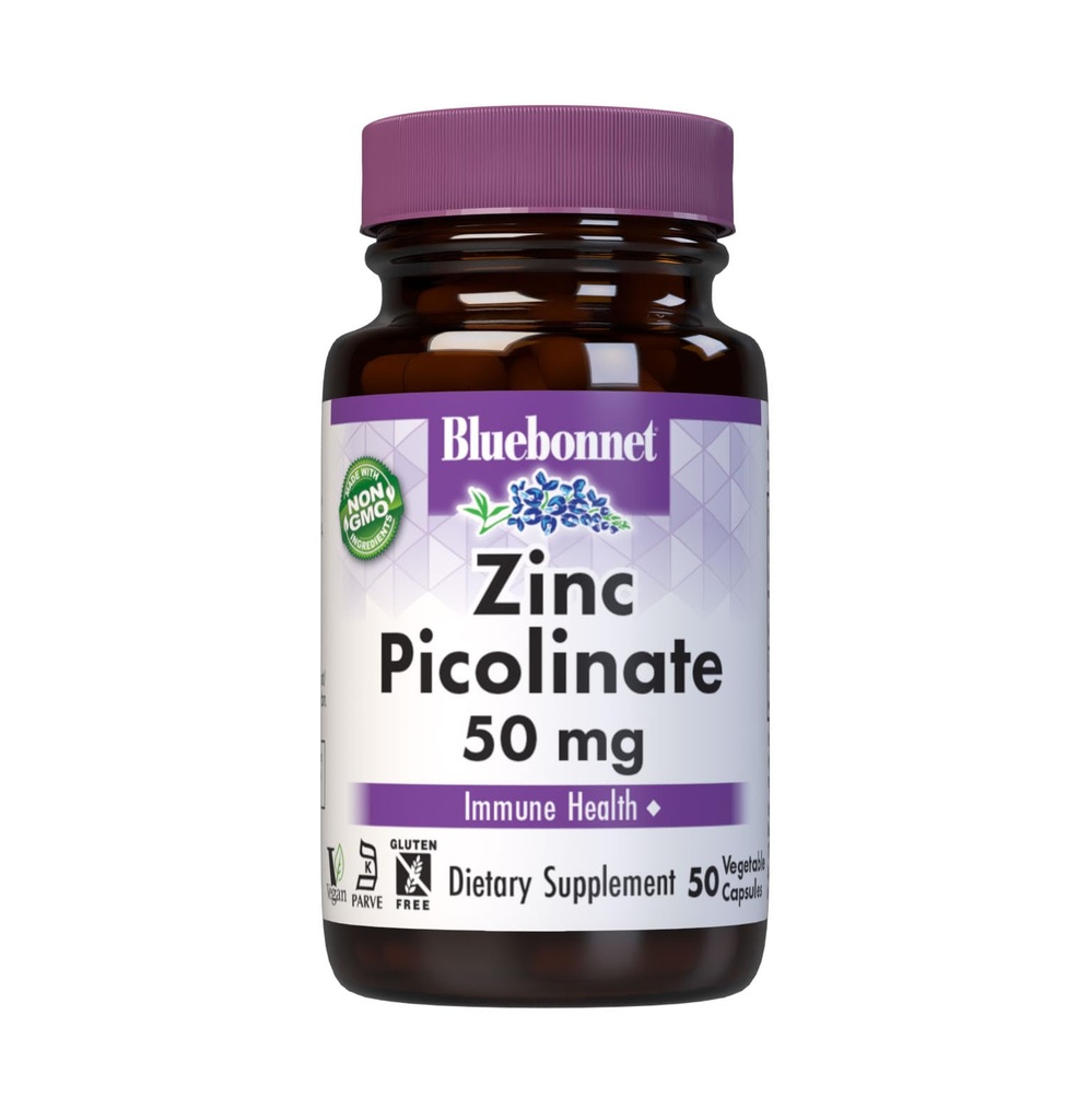Bluebonnet Διατροφή Ψευδάργυρος Picolinate, ορμονικό & ανοσοποιητικό, Prostate Υγεία, δέρμα, Vegan, μη ΓΤΟ, Γλουτένη, χωρίς σόγια & γάλα, Kosher, Λευκό, 50 Count