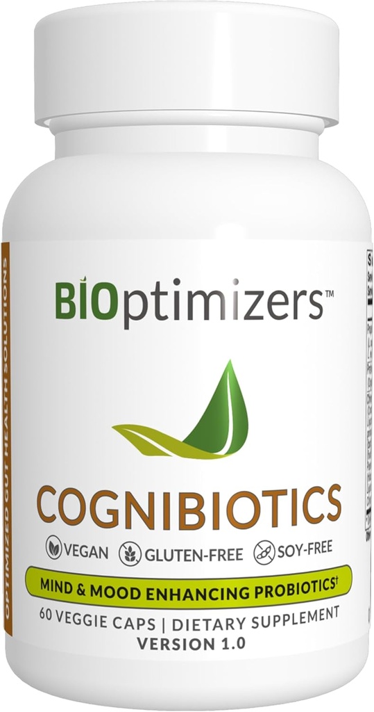 BIOptimizers Cognibiotics Probiotic Brain Συμπληρωματικό - Βοηθά στην υποστήριξη Mood, καλύτερη εστίαση, μνήμη, διανοητική σαφήνεια - 60 κάψουλες
