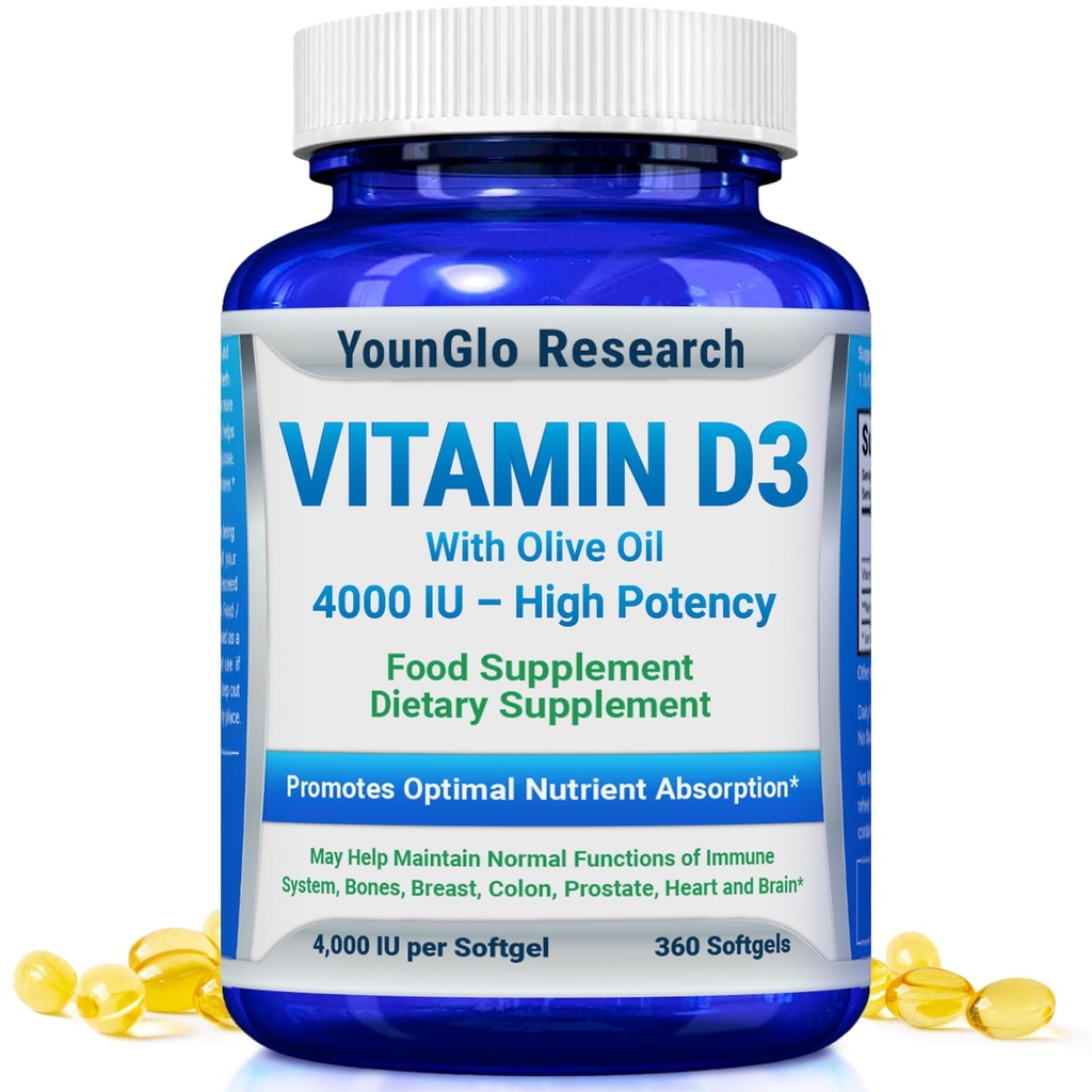 Vitamin D3 4000 IU Dietary Supplement, Easy-to-Swallow 360 Softgels for Daily Wellness Support